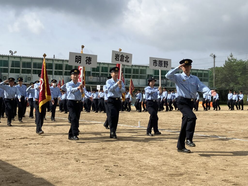 令和7年度左京消防団総合査閲が開催され、市原野消防分団も日頃の訓練の成果を発揮されました