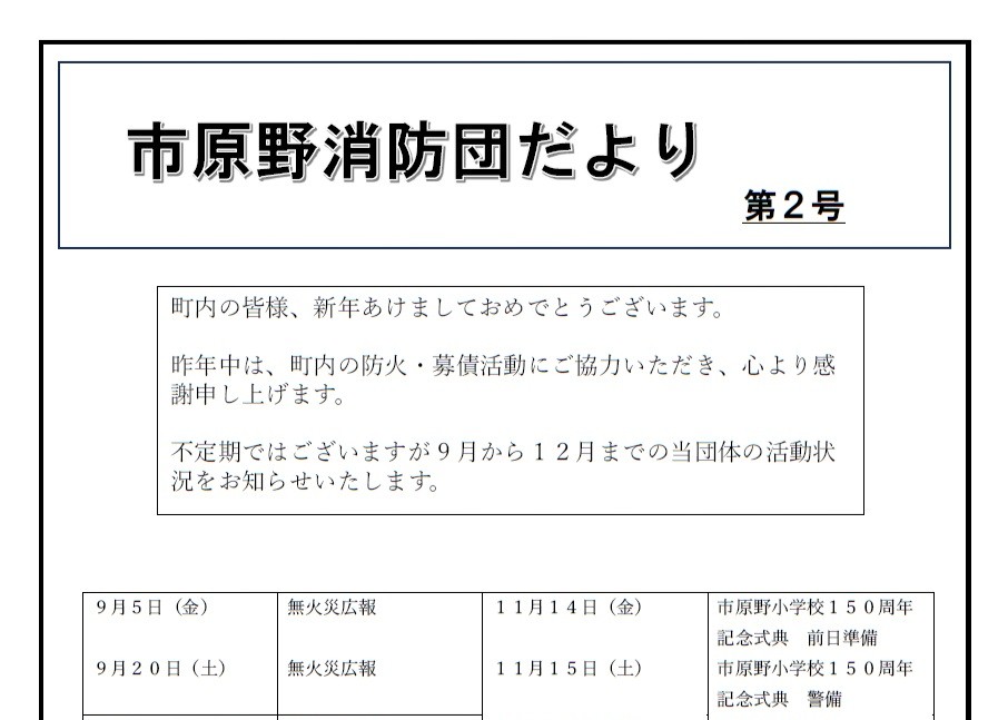 「市原野消防団だより」第2号